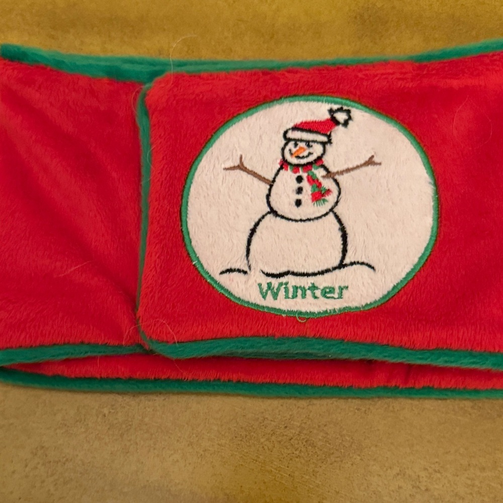 Red and Green Winter Belly Band with Snowman Design